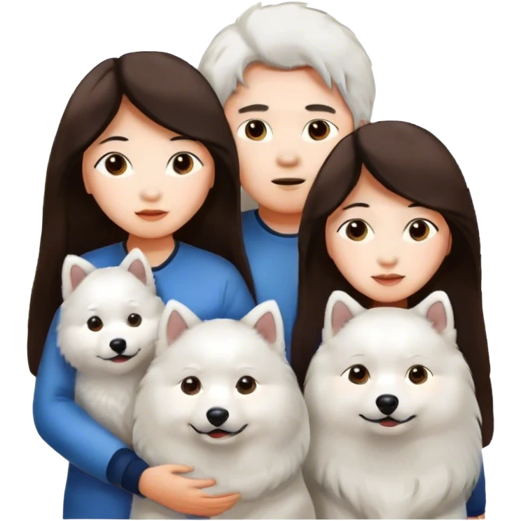Brunette Asian couple long hair girlfriend with Samoyed emoji