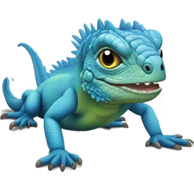 realistic crawling cute blue iguana  emoji