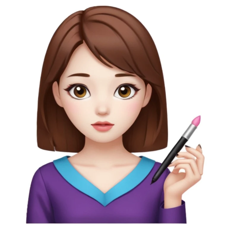 Pale girl with brown hair and Korean makeup and coquette clothing emoji