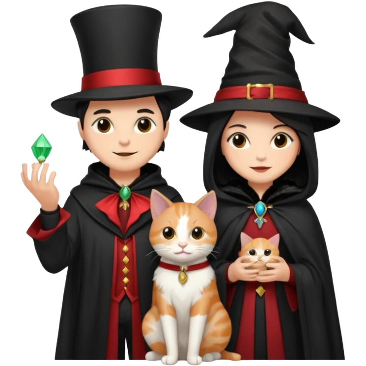 magician couple and their pet cat emoji