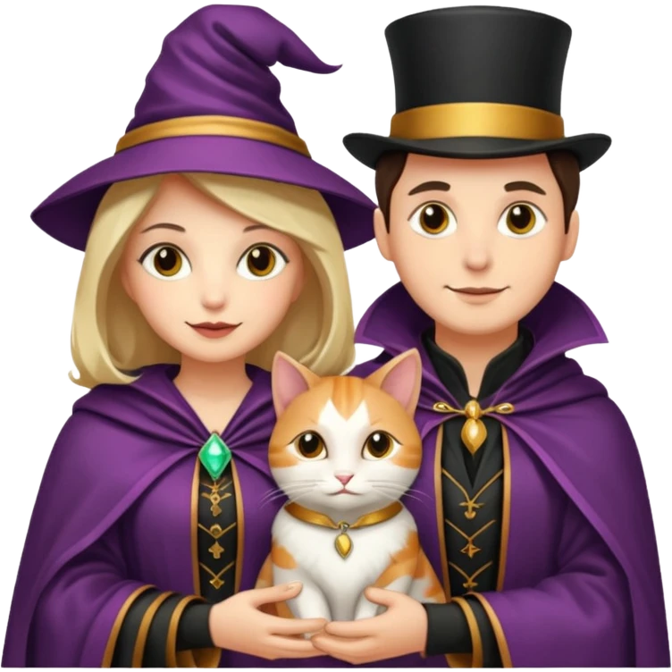 magician couple and their pet cat emoji