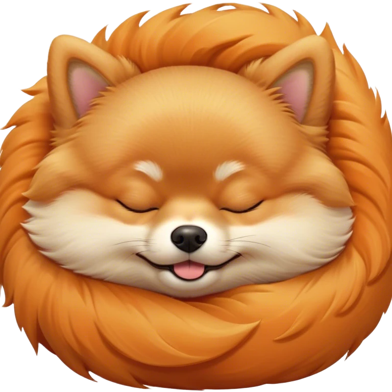 Meme-Worthy Cute Sleeping Orange Pomeranian Portrait Emoji, Head resting peacefully with a contented smile, showcasing a delightfully compact build and a luxuriously soft, fluffy orange Fur, eyes shut in a serene nap, Simplified yet hilariously adorable features, highly detailed, glowing with a soft, drowsy light, high shine, relaxed and utterly lovable, stylized with an air of playful laziness, bright and heartwarming, soft glowing outline, capturing the essence of a comically sleepy companion, so meme-worthy it feels like it could instantly become the next viral sensation of adorable slumber! emoji