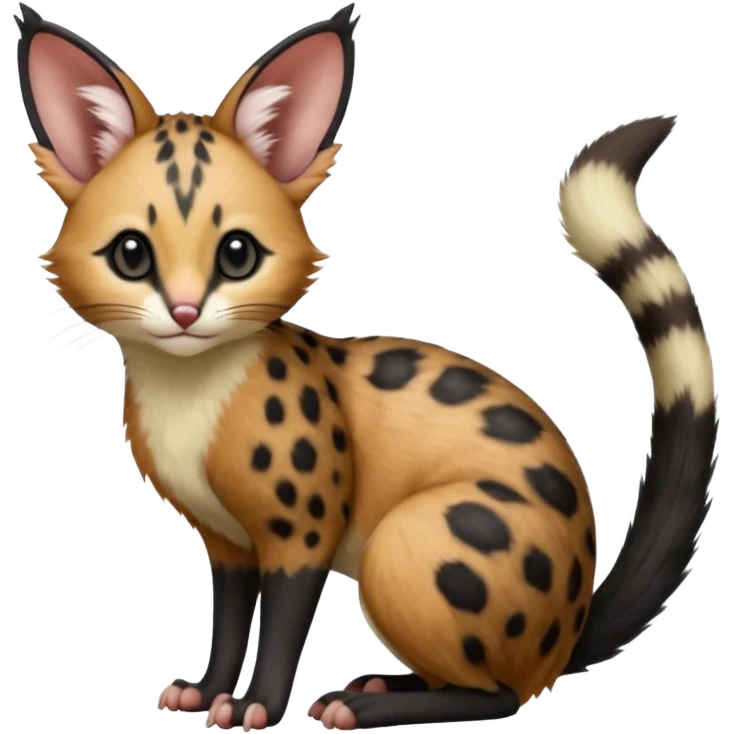 Red, black-pointed, soft natural realistic romantic vintage antique divine beautiful elegant pretty precious cute young youthful  Fakémon-Pokémon-opossum-feline-mouse-serval-caracal-chinchilla-Minccino-Cinccino-Meowstic-rodent-hybrid-creature with a big fluffy bushy tail (full body) emoji