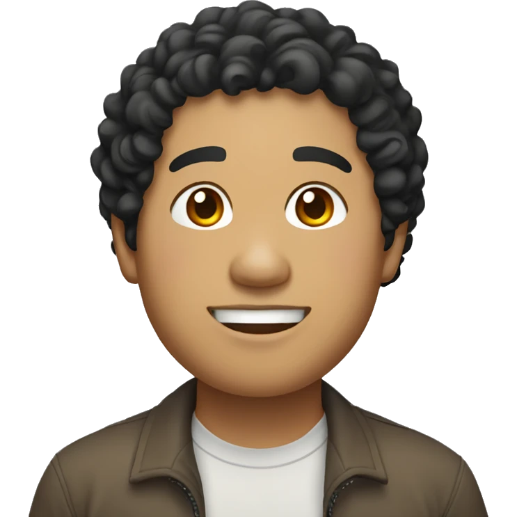 Southeast Asian man, black, curly hair, light brown, chubby emoji