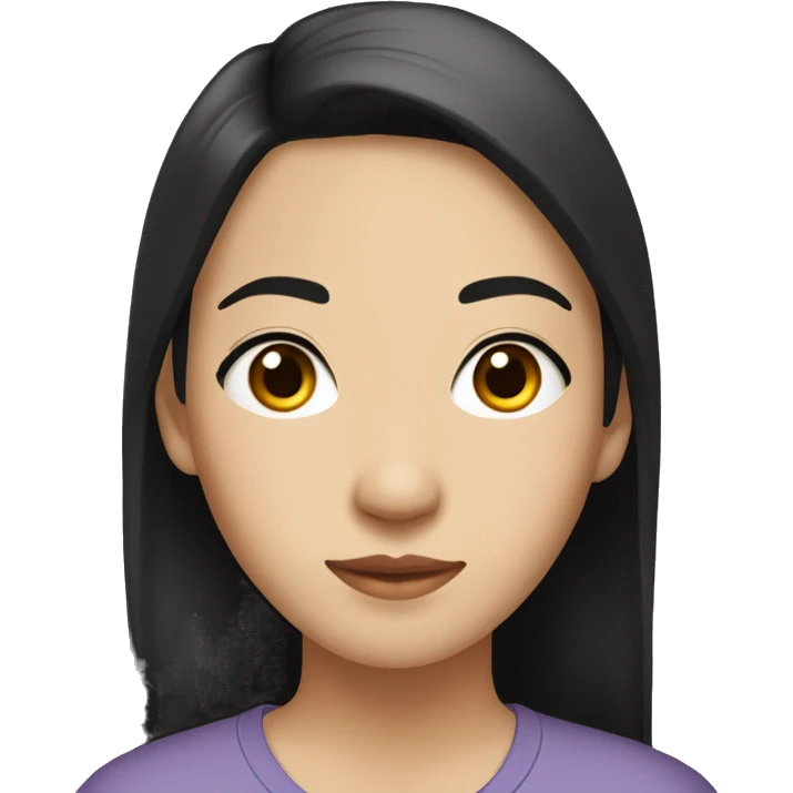 A 22 year old, Asian woman, with straight black hair,   with brown eyes wearing a t-shirt. emoji