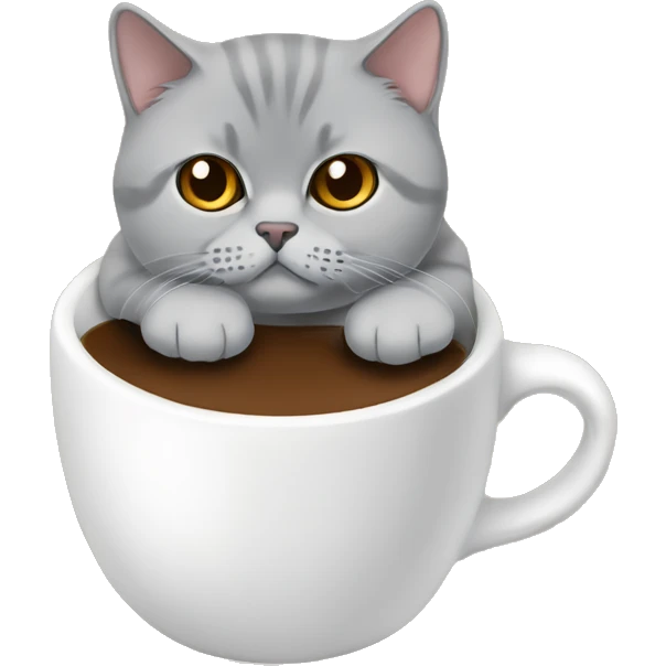 british shorthair cat in coffee with Brown eyes sitting  emoji
