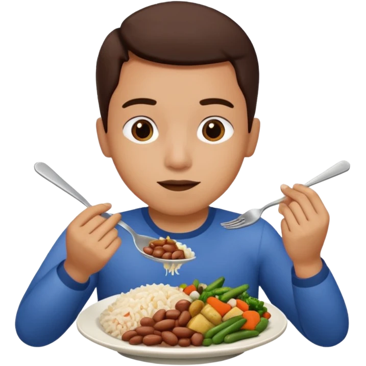 Create a person having lunch. Not a sandwich. Rice, beans, vegetables and chicken. emoji