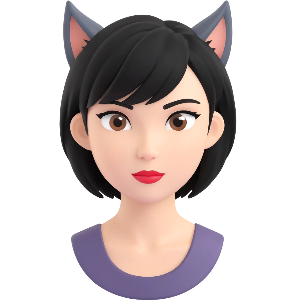 woman with black wolfcut hair emoji