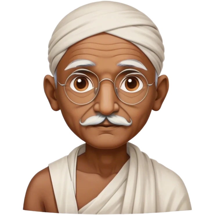 Cinematic Realistic Mahatma Gandhi Portrait Emoji, depicted as a humble, wise leader in simple attire with a serene determined expression, rendered with soft textures and warm natural lighting that captures his peaceful yet resolute spirit. emoji