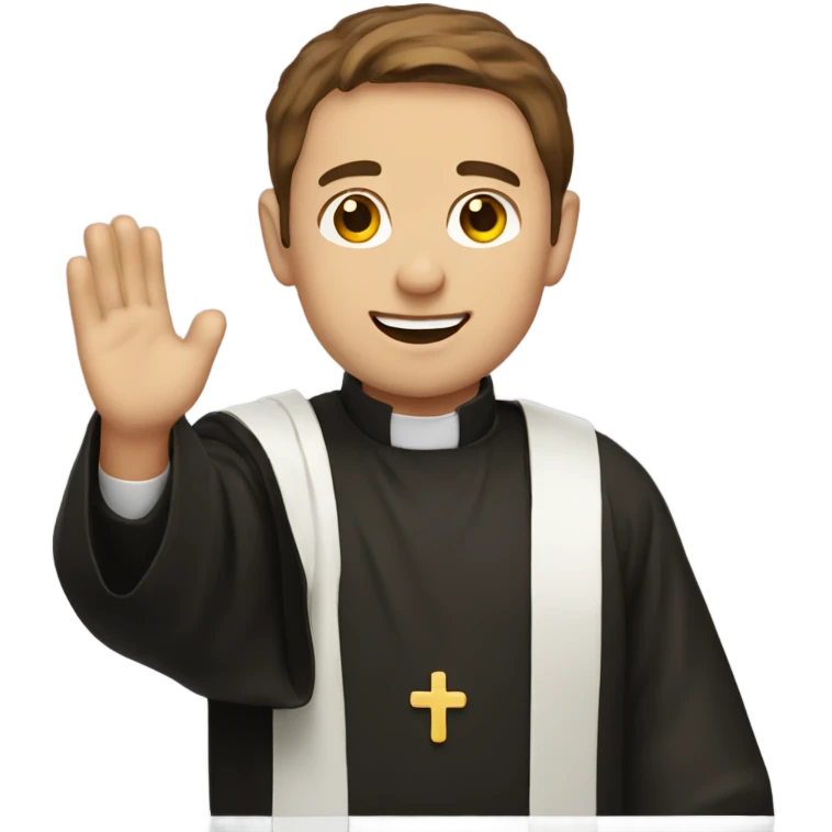 Priest with brown hair waving goodbye emoji