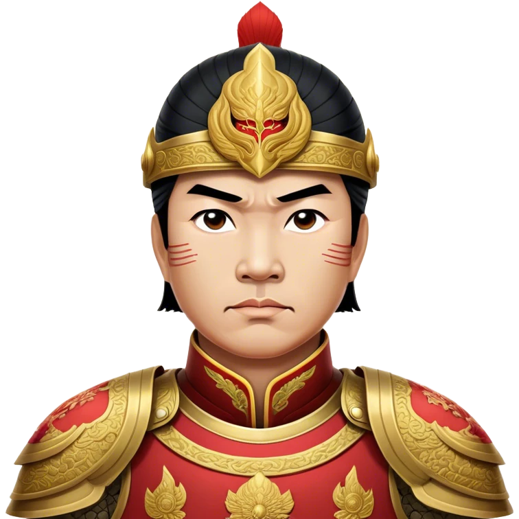 Trần Hưng Đạo – Cinematic Realistic Portrait of Trần Hưng Đạo, depicted as a revered Vietnamese general in traditional armor with a determined gaze, rendered with intricate historical textures and dynamic lighting that highlights his legendary martial spirit and leadership. emoji
