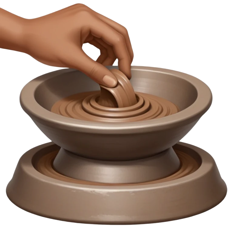 single hand scooping a mound of clay on a silver pottery wheel emoji