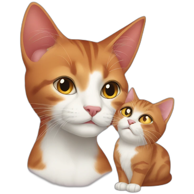 red abissinian cat with big ears and black kitten with small white speck emoji