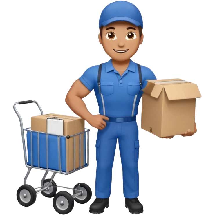 a mover with trolley loaded with a box emoji