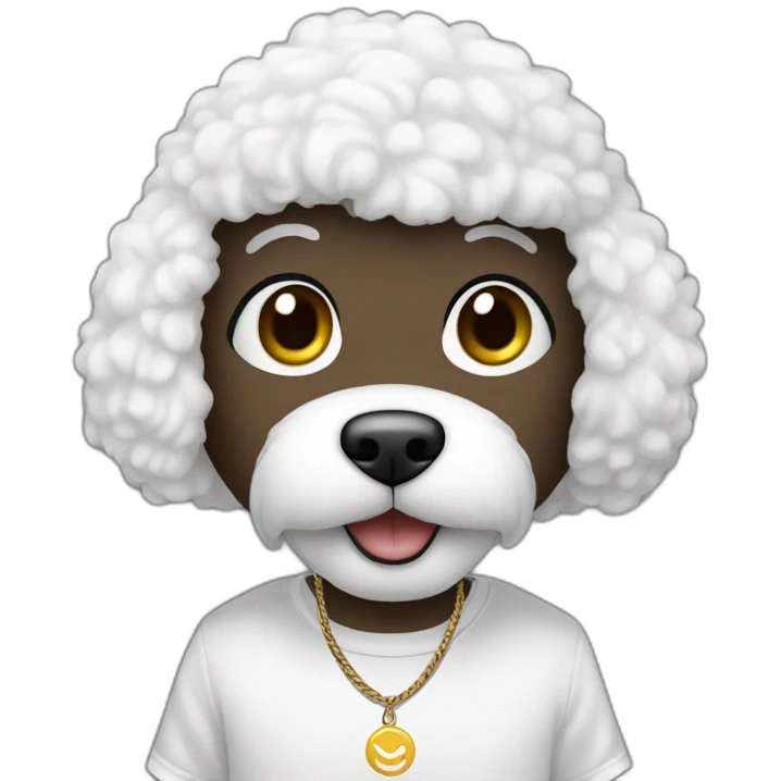 rapper-with hoop-white skin-black hair-beard-bichon dog-white-smile emoji