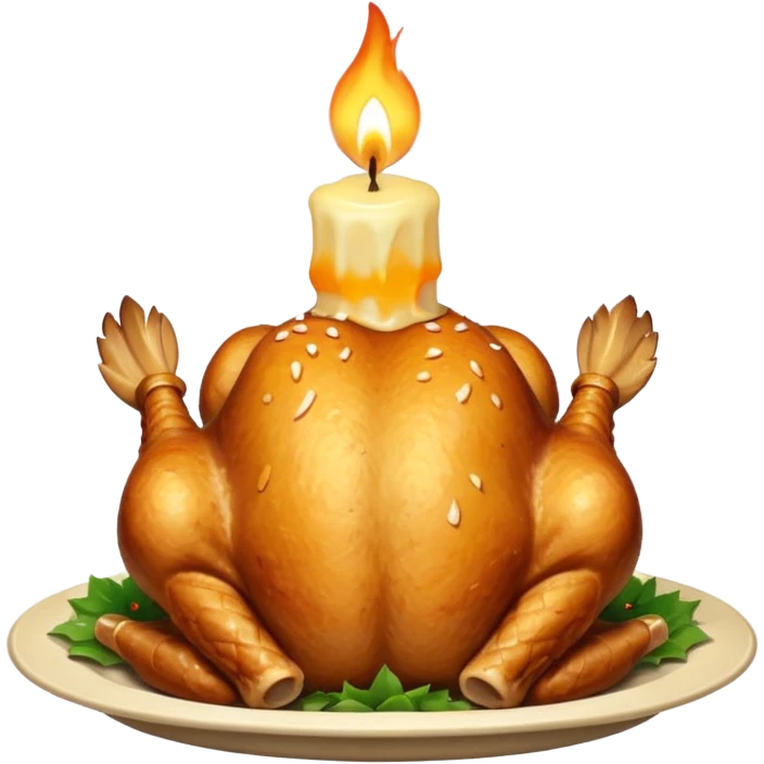 Rosted avile chicken with a candle on his head  emoji