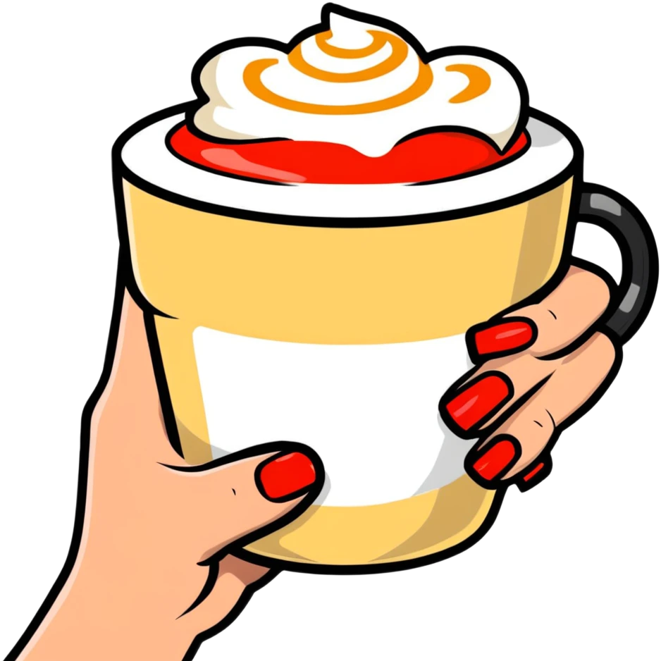 Holding a latte with one hand (red nails, gold ring) emoji