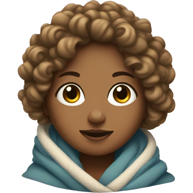 a girl with curly hair wrapped in a blanket emoji