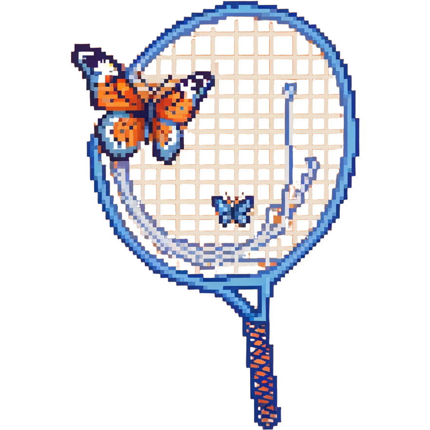 An insect-catching net with a blue handle and a butterfly inside the net emoji