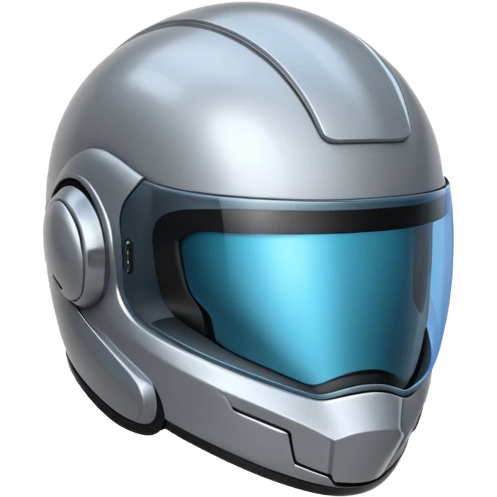 A futuristic helmet emoji made of silver chrome, smooth aerodynamic shape, minimal visor detail, reflective metallic surface, sci-fi aesthetic, iOS emoji style, centered on clean white background emoji