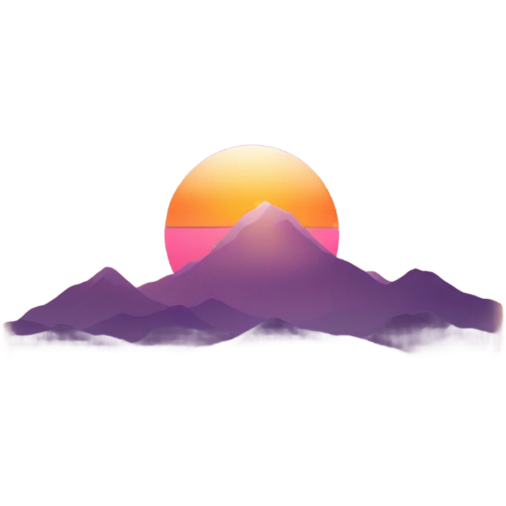 Create an emoji featuring a peaceful sunset over mountains. Use warm gradient tones of orange, pink, and purple in the sky, with soft, rounded mountain silhouettes in earthy green and brown. Add small sparkles or stars to enhance the serene atmosphere. emoji
