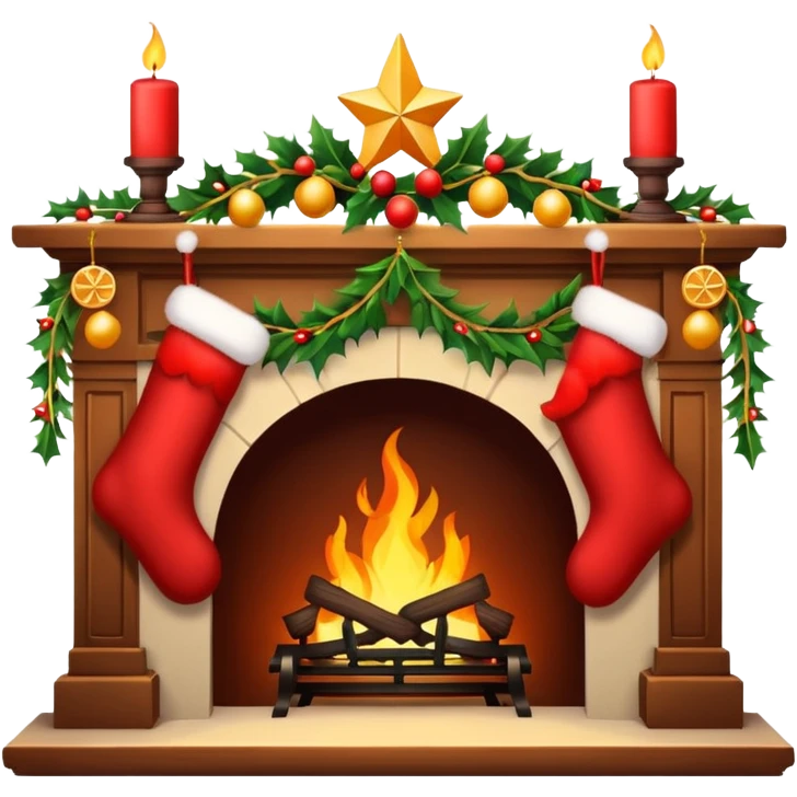 Cozy Christmas fireplace with decorations emoji