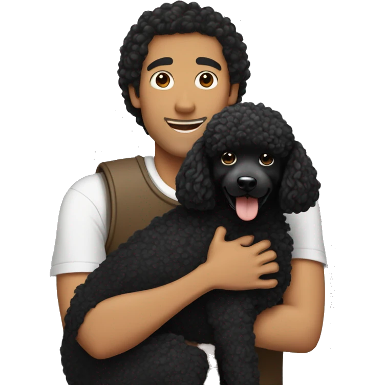 Black haired guy hugs black poodle dog  emoji