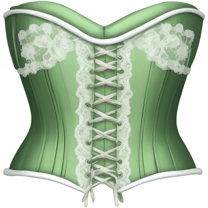 Sage green corset with white lace and bows, isolated emoji