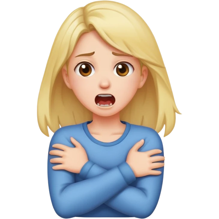 a girl crossing her arms while holding her neck with a screaming face  emoji