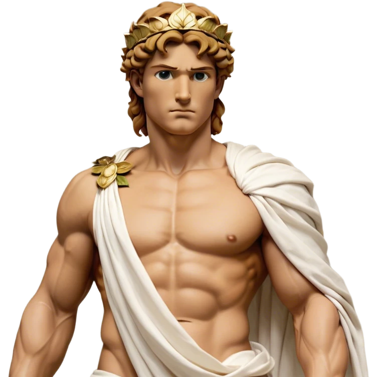 Cinematic Realistic Hercules Portrait, depicted as a classical Greek hero merging the fierce masculinity of Hercules with the refined face of Michelangelo's David. His light tan, chiseled skin glows with timeless strength, and his thick, curly, golden brown hair cascades in natural, sculpted curls reminiscent of a warrior’s mane. Draped in a flowing white robe with delicate golden accents and crowned with a traditional Greek laurel wreath, his intense, determined eyes exude noble might, all rendered under dynamic natural lighting with a mythic, radiant glow. emoji