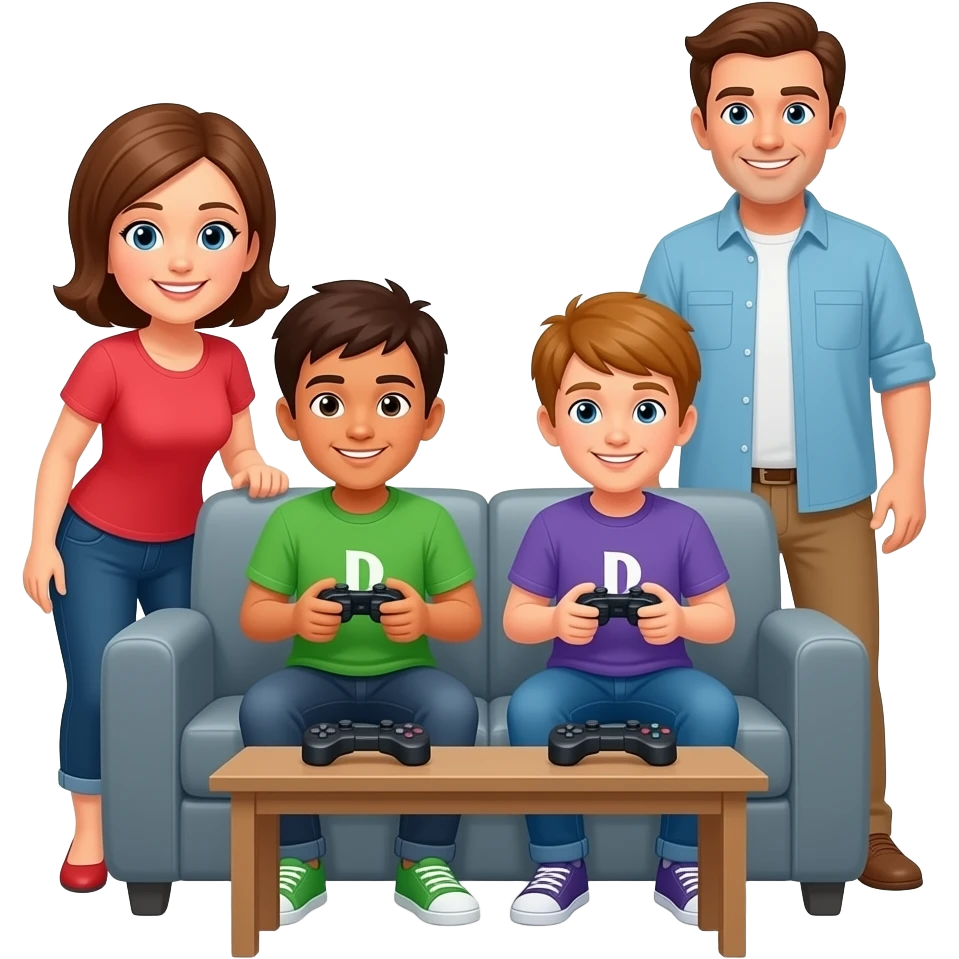 2 TEENAGERS PLAYING PLAYSTATION AT HOME, MOM AND DAD WATCHING THEM emoji