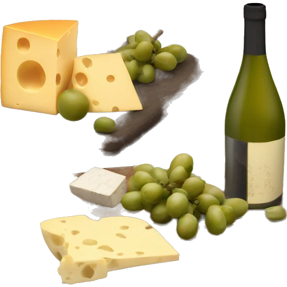 Cheese board and wine and green olives  emoji