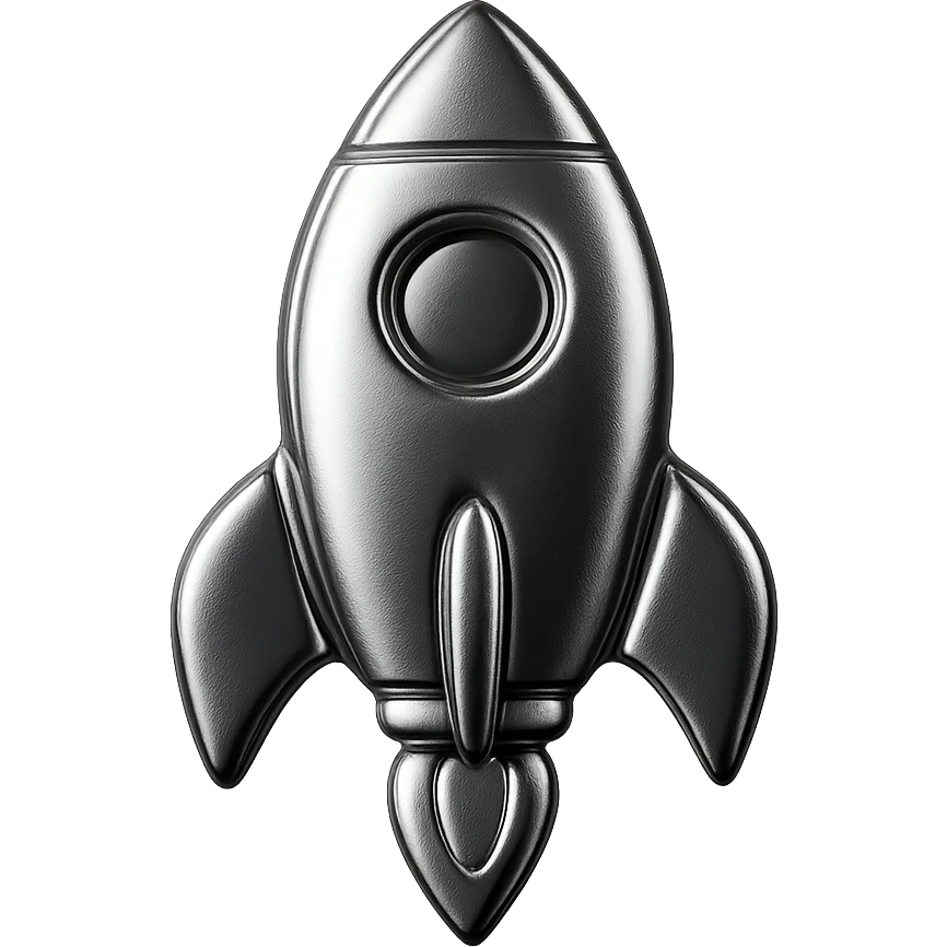 icon of a rocket with reflective metallic chrome finish emoji