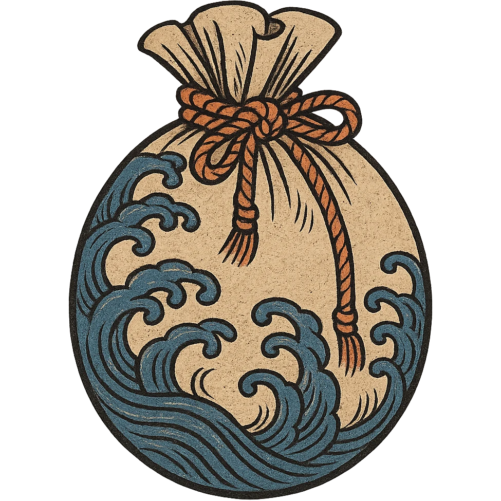 ukiyo-e style traditional Japanese money pouch emoji