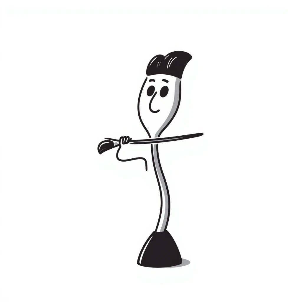 A paintbrush morphing into a silver metal human figure emblem sculpture, representing artistic identity, with a shiny silver finish emoji
