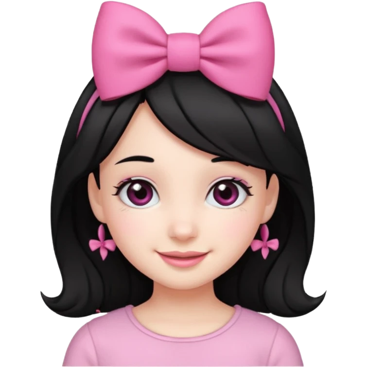 Girl with cute black  eyes  and black hair and pink bow in her side of her hair emoji