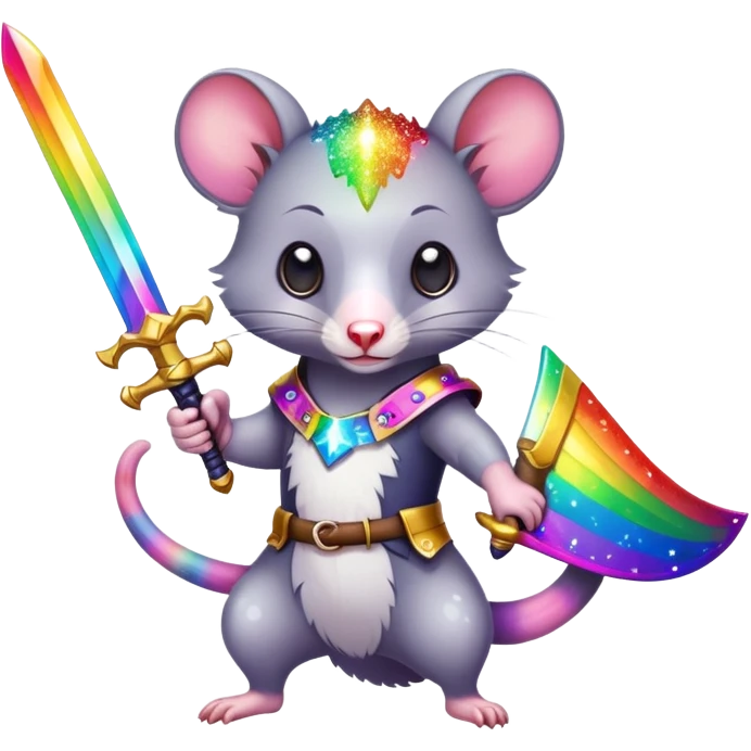 Colorful possum holding a sword with rainbow sparkles emoji