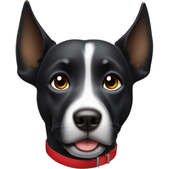 black dog, playful, running, big jowls, sad puppy eyes, wings, winged dog, angel wings,red collar emoji