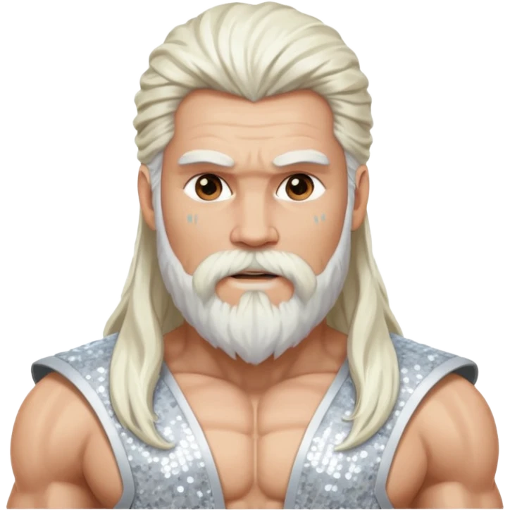 Jupiter, God of Thunder from Gods and Goddesses with long white hair and beard, white sequin outfit emoji