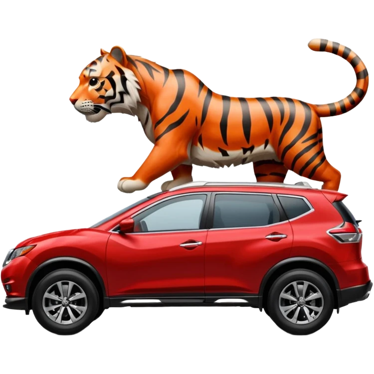 Side view of Tiger driving a RED NISSAN ROGUE SUV emoji
