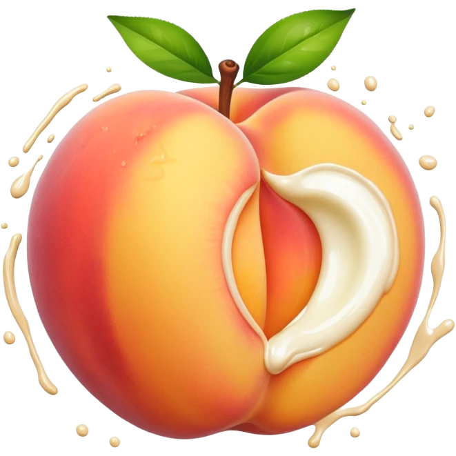 Peach with an opening with milk splattering out of opening emoji