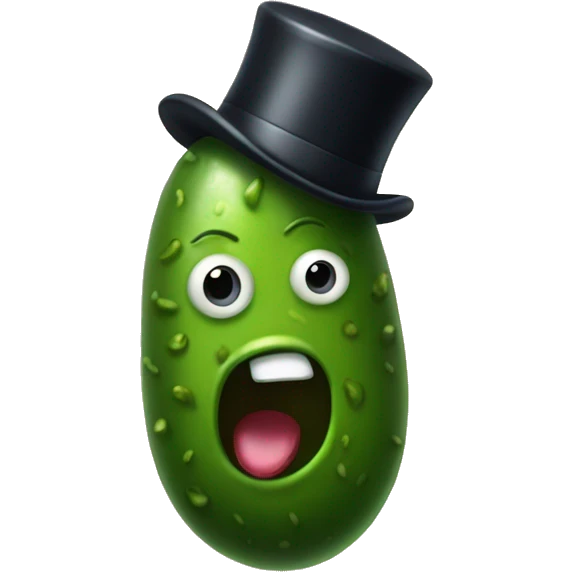 Dancing pickle with a top hat and a monocle emoji
