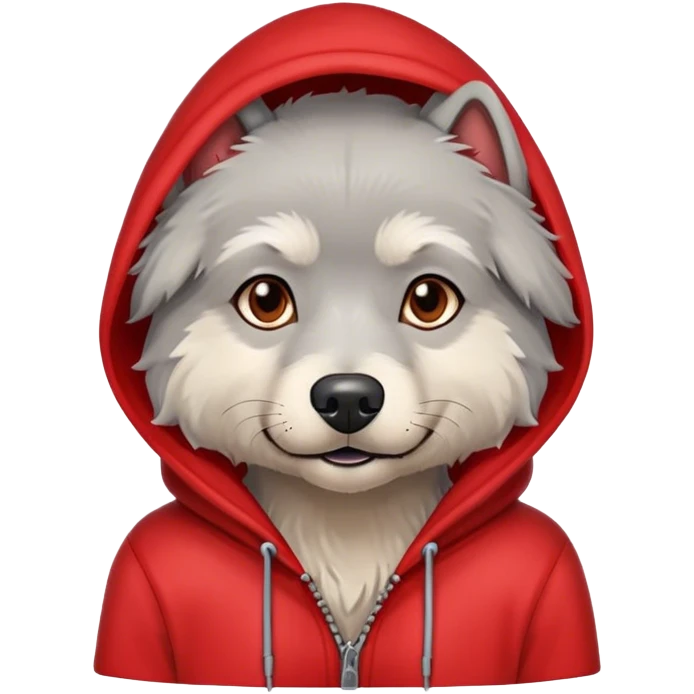 Gray dog scruffy red hood sweatshirt  emoji