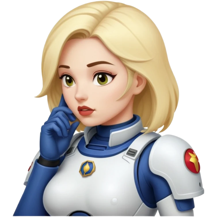 woman space marine in bodysuit whispering emoji