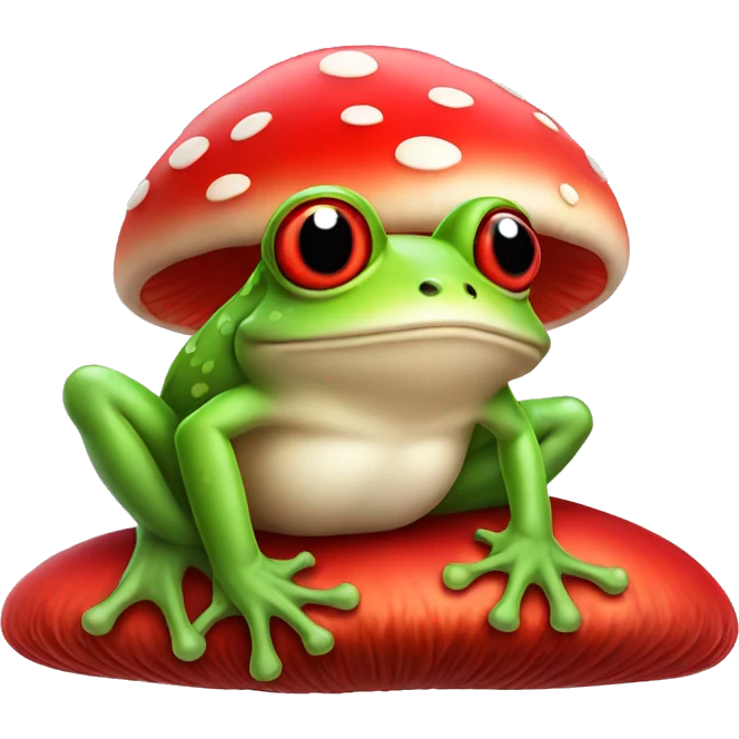 Frog sitting on a red mushroom emoji