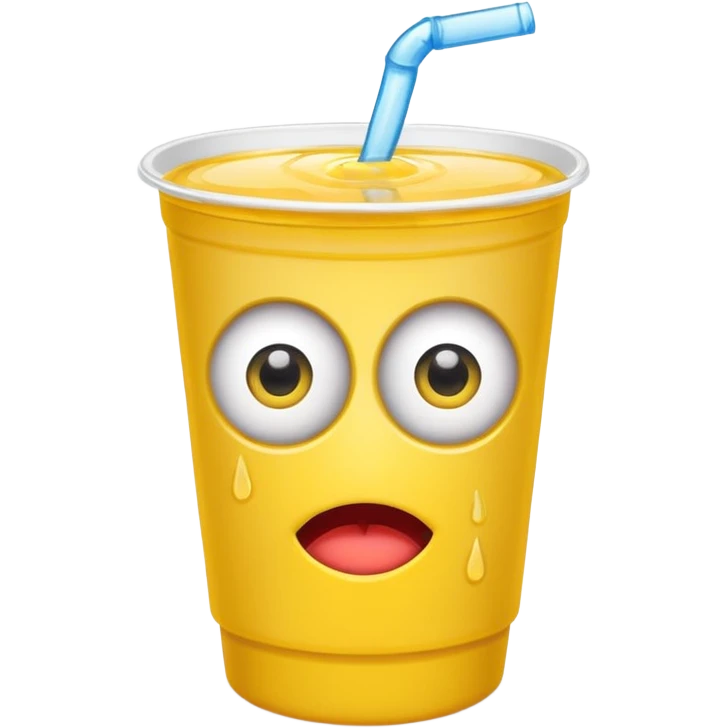 drink in a platic cup, the cup has eyes and mouth emoji