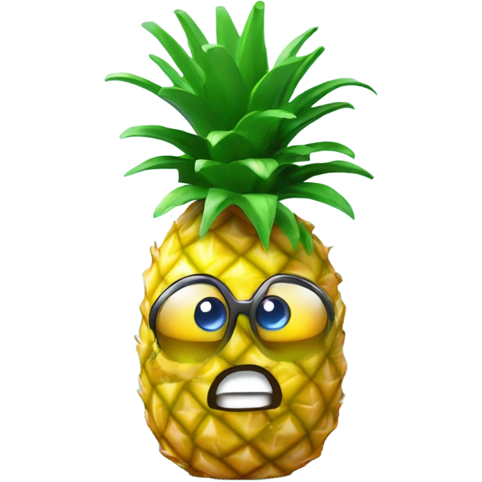 3D elegant pineapple🍍  with big shiny eyes 👀 pineapple holds mirror with its reflection 🪞🍍 emoji
