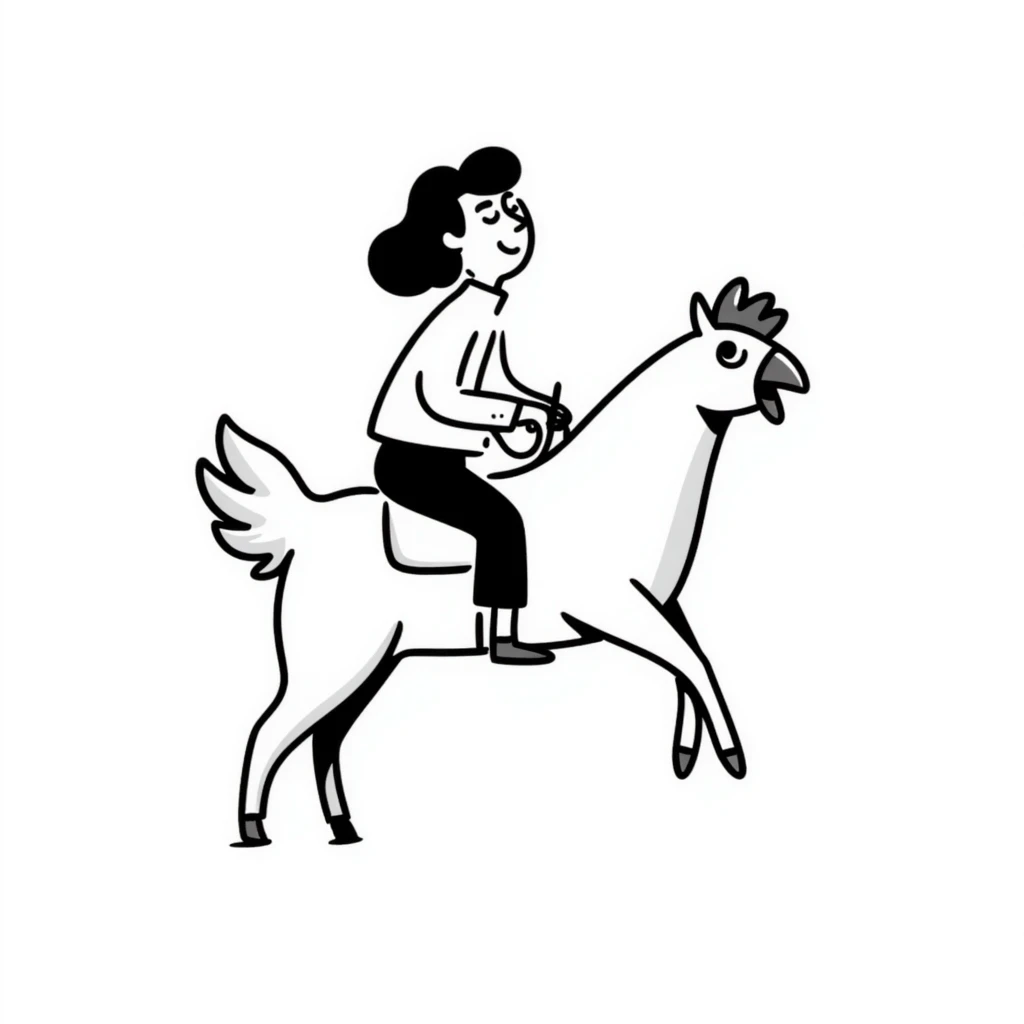 hilarious chicken jockey meme, person riding giant chicken like a jockey, comical, silly internet meme emoji