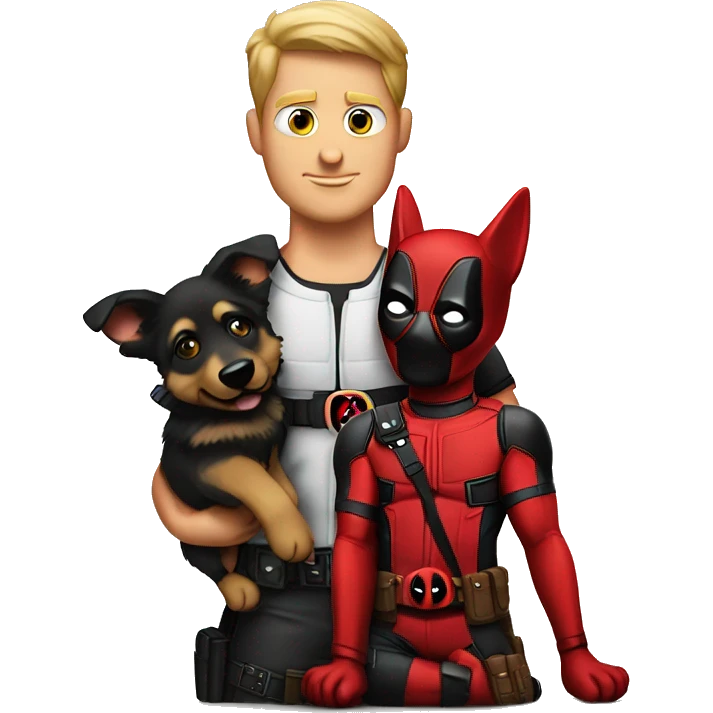 Deadpool holding a German shepherd puppy emoji