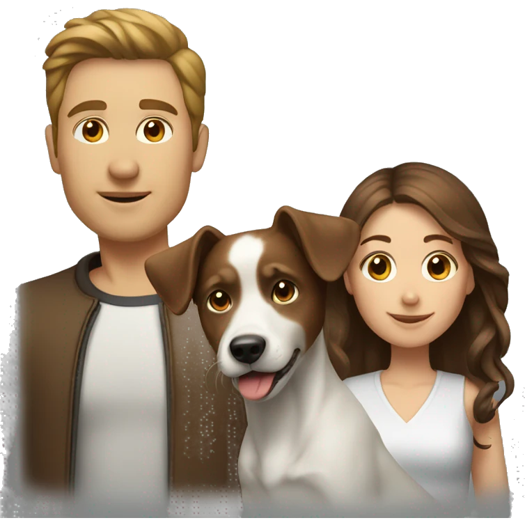 Man brown hair, woman brown hair, white dog emoji